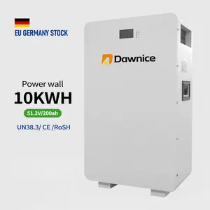 Bateria de lítio 48V 51,2V 200Ah 5,12Kwh 10,24Kwh Lifepo4 para sistemas de energia solar domésticos montados na parede, estoque da UE