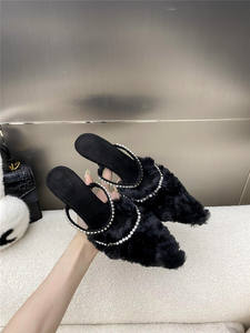 Hiver Nouvelle Arrivée Style Français Pointed Toe Stiletto Sexy Party Footwear Heels Shoes Fuzzy Fur Lined Ankle for Women - Product Image 6