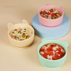 Vente chaude en gros, bol en silicone pour bébé, sans BPA, de qualité alimentaire, coloré, sain, à ventouse, lapin, chat, ours, animal - Product Image 1