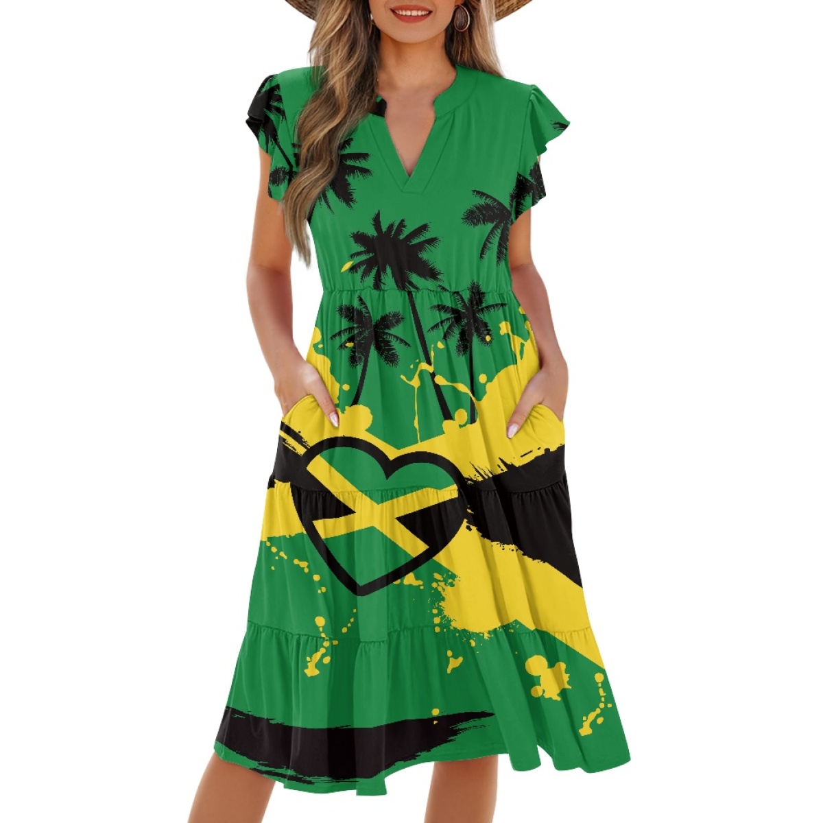 open lace back dress Srengjodk Jamaican Dresses for Women 2024 Jamaica Sundress Midi Dress –  Imaging876 main image 0