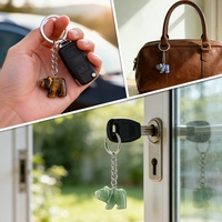 Porte-clés Ours Polaire Sculpté en 3D en Agate Naturelle, Accessoire Créatif pour Sac, Pendentif Ours