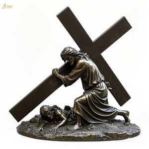 Famosa religione cattolica cristiana statua in ottone gesus 14 stazione nona stazione a grandezza naturale giesus cade terza volta scultura in bronzo - Product Image 4