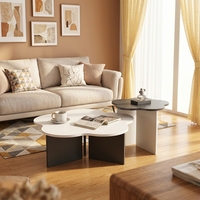 Table basse minimaliste de style américain moderne en bois massif en forme de fleur avec espace de rangement pour petits appartements et coins de salon
