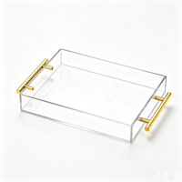 Plateau de service en acrylique transparent avec poignées, grand plateau décoratif pour table basse, thé, fruits, collations, cuisine, bar