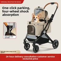 Poussette pour animaux de compagnie (chats et chiens) - Style classique, fermeture à bouton, utilisation en extérieur et en centre commercial, 4 roues, design léger et pliable