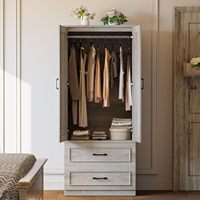 Armoire rustique en bois massif, style antique rétro, avec 2 tiroirs et portes à panneaux surélevés, pour petite chambre, meubles de maison