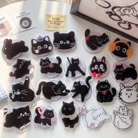 Support de téléphone portable rétractable en plastique magnétique en acrylique noir motif chat de dessin animé, accessoires portables pour iPhone