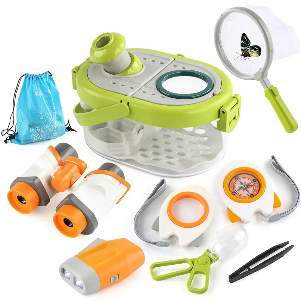 Kit de jouets pour enfants, kit de capture d'insectes, science de la nature, jouet d'observation d'insectes en plein air, boîte avec jumelles et boussole, 10 pièces