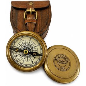Boussole de poche ALFA NAUTICAL en laiton de 2 pouces, outil de navigation pour la randonnée, utilisation portable en extérieur avec boîte en cuir - Product Image 1