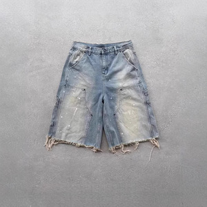Shorts en jean TRUEN pour homme, style européen et américain, 100 % coton, streetwear, bords bruts, effet usé, coupe ample - Product Image 4