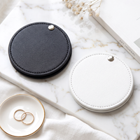 Miroir de poche rond personnalisé avec logo, en cuir PU, petit miroir de maquillage compact portable, faible MOQ