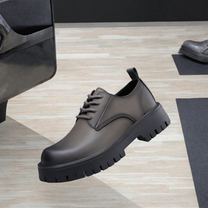 Chaussures habillées noires à plateforme pour hommes, lacées, style Derby Oxford, bout rond, chaussures de ville formelles - Product Image 3
