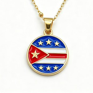 Colgante Circular Chapado en Oro con Diseño de la Bandera de Puerto Rico, Insignia de Esmalte Duro, Recuerdo - Product Image 1