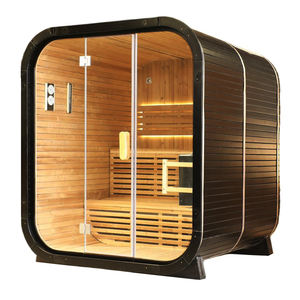 3-4 People Outdoor Solid Wood <b>Carbonized</b> Hemlock Black Sauna Room with Mirrored High-temperature Resistant Glass Sauna Room - Product Image 3