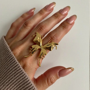 Bague papillon en acier inoxydable, ouverte, pour l'index, bijou fantaisie, accessoire de fête pour femme - Product Image 1