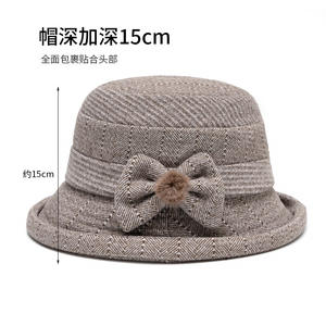 Chapeau <span class=keywords><strong>de</strong></span> pêcheur rayé d'hiver avec nœud papillon pour femmes d'âge moyen et âgées, chapeau chaud - Product Image 4