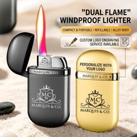 Briquet en métal en forme de galet, double flamme, coupe-vent, avec logo OEM, idéal comme cadeau d'affaires