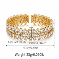 Bracelet manchette ouverte en cuivre plaqué or 18 carats, entièrement pavé de zircone cubique, couleur inaltérable, pour femme