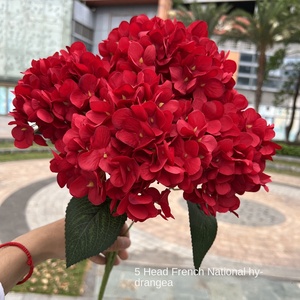 Fiori Artificiali di Ortensia Rossa per Matrimoni, Stile Francese, Decorazione Casa, Vendita all'Ingrosso - Product Image 1