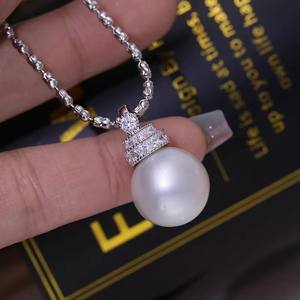 31198DIY Pearl Accessories S925 Silver Pendant with 11-15mm Round <b>Beads</b> Cross-shaped Empty Stand <b>Necklace</b> <b>Fashion</b> Accessory - Product Image 1