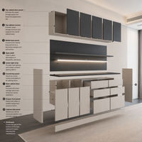 Système d'armoires de rangement murales sur mesure, style minimaliste moderne, avec éclairage LED intégré pour salon