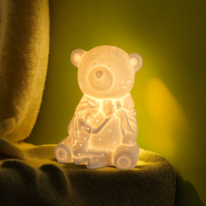 Lâmpada de mesa de porcelana para crianças, lâmpada de porcelana com urso de animais fofos para decoração de mesa de bebês noturnos - Product Image 2