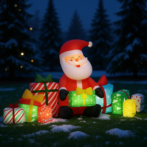 Père Noël gonflable d'extérieur avec boîtes cadeaux, lumières LED blanches, décoration de jardin pour les fêtes, 4,4 pieds - Product Image 2