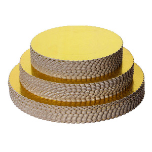 Paperboard golden scalloped round drums base for masonite cake board for wedding cake pad custom 12 14 inch mdf cake base