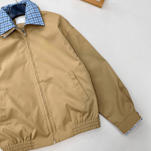 Women Plaid Collar Harrington <b>Jacket</b> Zip Up Elastic Waist Casual Windbreaker Outerwear - Product Image 6