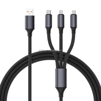 Câble de charge rapide 3-en-1 tressé noir de haute qualité 100W OEM ODM USB-A vers Micro/Type-C 1,2m pour iPhone 14/17