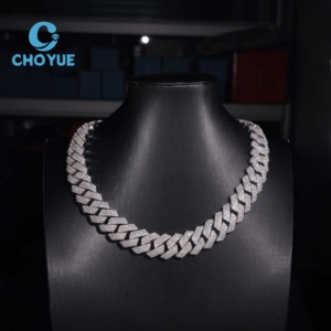 ลดราคาพิเศษ สร้อยคอเงินแท้ S925 ขนาด 15 มม. 3 แถว แบบ Cuban Link ประดับเพชรโมอิสซาไนต์ สไตล์ฮิปฮอป เครื่องประดับคุณภาพสูง สร้อยคอผู้ชาย ผ่านการทดสอบเพชร GRA - Product Image 3