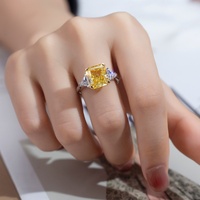 Bague de fiançailles et de mariage Messi Jewelry MSR-958 en zircon cubique haute teneur en carbone, diamant jaune, bijoux en argent S925, coupe radiante