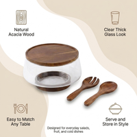 Ensemble de saladiers en verre best-seller transfrontalier avec couvercle en bois d'acacia – Vaisselle pour restaurant et usage domestique, bol de conservation des aliments frais
