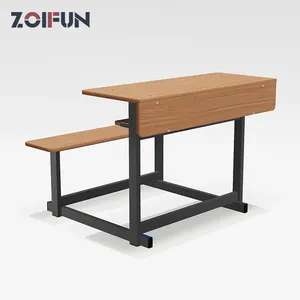 Conjunto de escritorio tradicional para estudiantes de escuela secundaria, tablero con opción de silla de madera contrachapada o mdf, juegos de asientos dobles