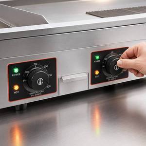 Durable 304 Stainless Steel Electric 1/3 Ribbed <b>Griddle</b> <b>Flat</b> <b>Top</b> with Oil Drawer Heavy Duty Countertop Grill for Commercial Use - Product Image 2