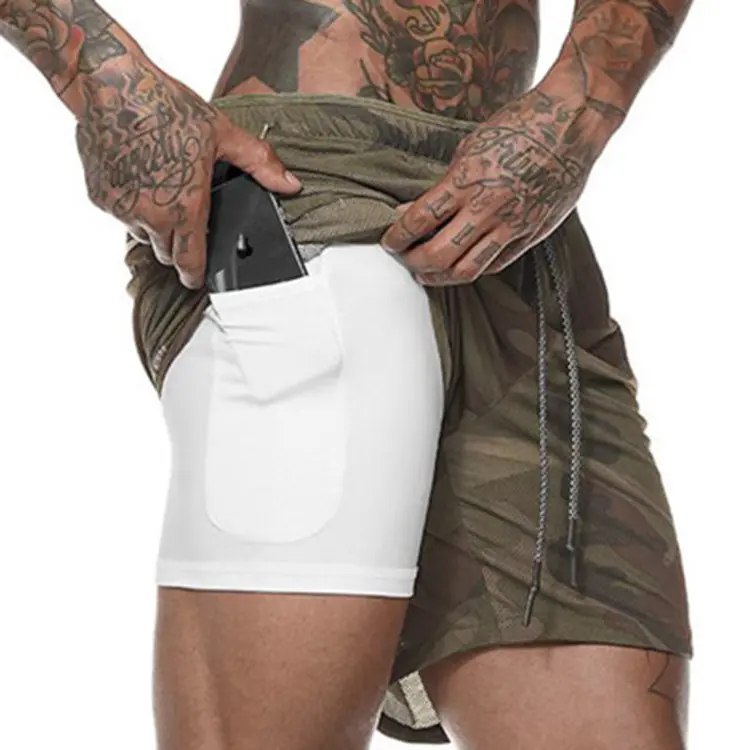 Wholesale Gym Wear Shorts Mens Double Mesh Shorts Custom Logo Sports Running Compression Shorts For Men