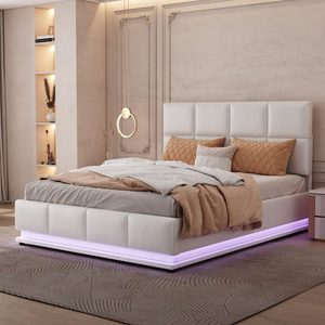 <span class=keywords><strong>Lit</strong></span> LED 16 couleurs changeantes et 4 modes d'éclairage avec meuble de rangement élévateur peu encombrant - Product Image 1