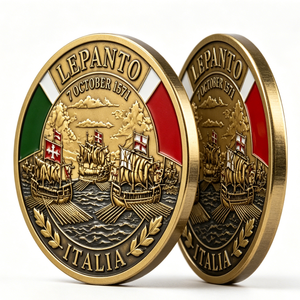 Pièce commémorative de la bataille de Lepanto 1571, plaquée or, en bronze frappé, objet d'art historique de collection, jeton d'Italie - Product Image 3