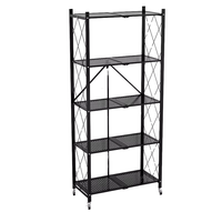 DSH Roues métalliques en acier au carbone à 4 couches Support pliant amovible Étagère de rangement de cuisine Étagère roulante pliante