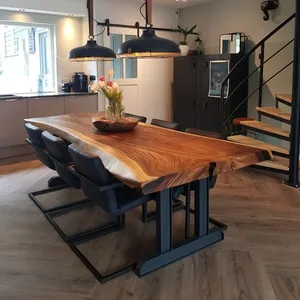 Moderne Fabrieksprijs Houten Keukenmeubilair Live Rand Massief Walnotenhouten Plaat Restaurant Eettafel Top