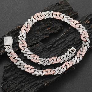 Cadena Cubana Hip Hop de 15 mm con Piedras de Circonita Cúbica Brillantes, Chapada en Plata Rosa, Collar de Dos Tonos - Product Image 4