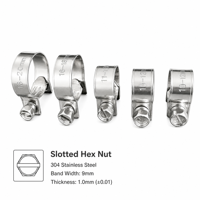 Collier de serrage mini haute performance en acier inoxydable 304 pour conduite de carburant avec écrou hexagonal fendu et boulon