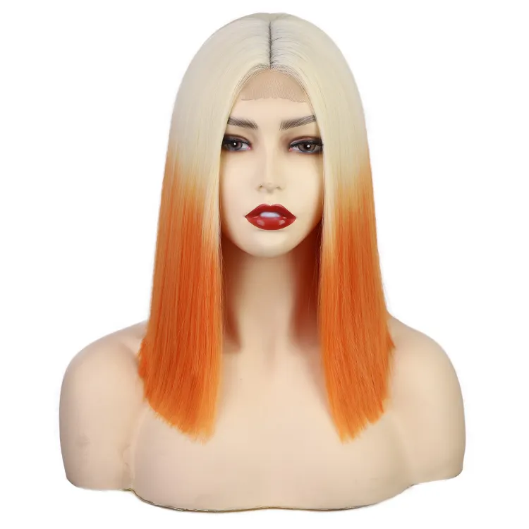 Short Blonde Orange Cosplay Wigs for Black Women Straight Bob Hair Middle Part Natural Pink Red Wig Heat Resistant Synthetic Wig