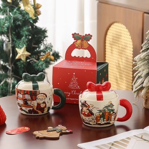 Christmas Cartoon Mug with Lid Cute Ceramic Coffee Mug for Girls Office Use Business Gift Dishwasher & <b>Microwave</b> Safe - Product Image 1