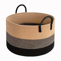 Panier de rangement tressé à la main en corde de coton avec poignée ; Organisateur multi-usages de style américain pour couches de bébé, vêtements saisonniers et linge sale