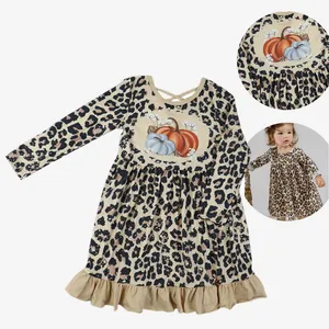Kleines Mädchen Thanksgiving Kürbis Leoparden muster Ernte gebürstete Milch Seide weiches Kleid akzeptieren kunden spezifische Drucke