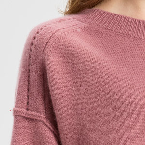 Pull-over en tricot rose pour femme, col rond, manches longues, décontracté, pour l'automne, 100% acrylique, anti-boulochage, coupe classique - Product Image 4