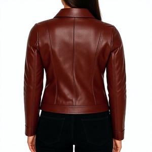Blouson moto en cuir PU pour femme avec col montant, fermeture éclair, coupe ajustée, style motard et poches fonctionnelles pour l'automne - Product Image 2