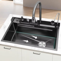 Évier de cuisine cascade avec jet de pluie, grand bac unique en acier inoxydable 304, lavabo multifonctionnel pour usage domestique