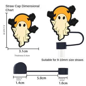 Cubierta Decorativa para Pajitas de 10 mm para Fiestas de Halloween, Tapa de Silicona Reutilizable para Pajitas con Pegamento Suave Universal y Protección Contra el Polvo - Product Image 2